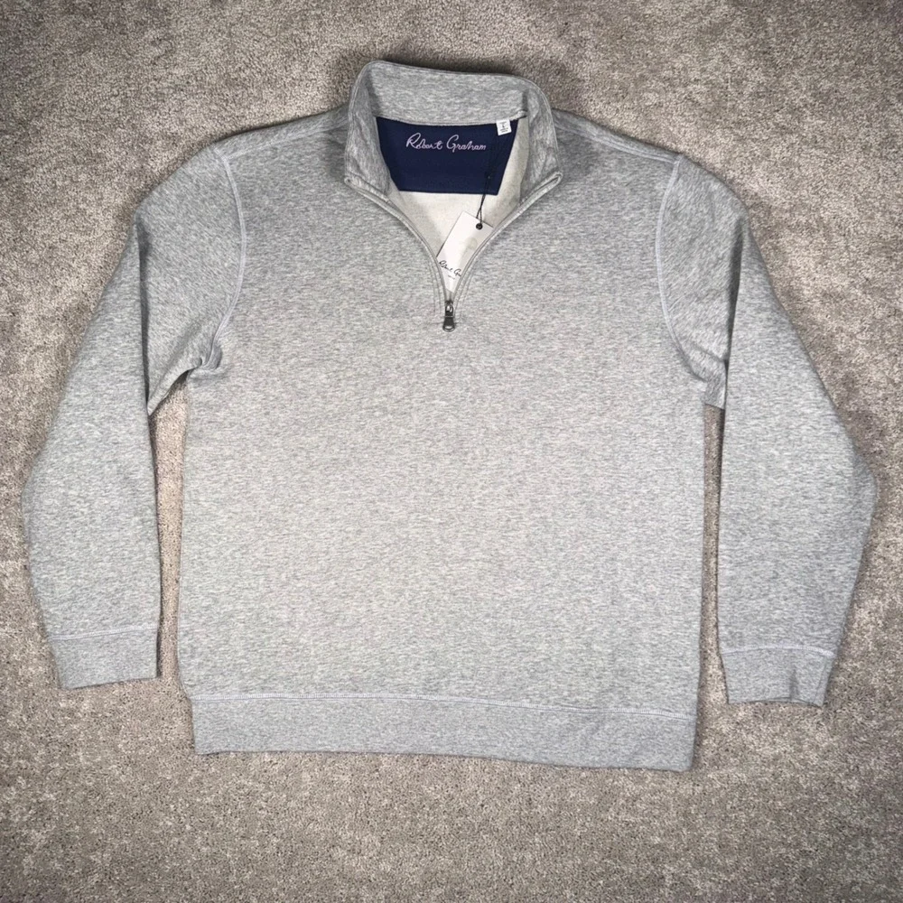 NWT Robert Graham‎ Men's L Fulham Quarter Zip Pullover Sweater Grey